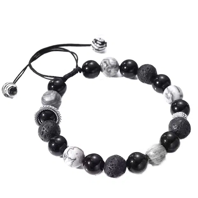 陌阡雪 复古 新中式 国潮 高级感 星球火山石转运珠 黑曜石 手串 男女同款情侣款