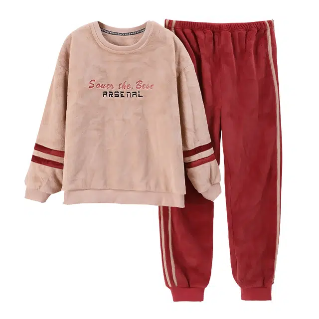 歌倩雅 加厚运动家居服法兰绒可出门长袖睡衣套装 女款 图片色