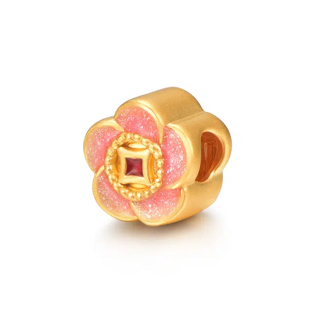 明牌珠宝 福粉花串珠 足金 一口价 黄金轻奢日常手串 女款