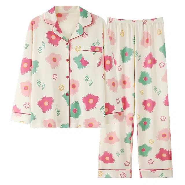 帕兰朵 带胸垫舒适休闲长袖开衫长裤睡衣套装 女款