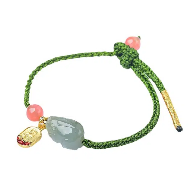 龙弗 做个富婆招财貔貅国风编织手绳 和田玉手链 白玉/青白玉 女款