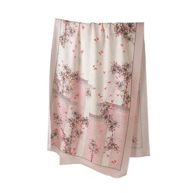 杭丝路 植物花卉百搭日常简约围脖保暖披肩 绵羊毛 绒线围巾 女款