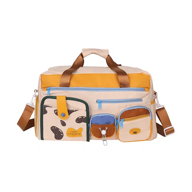 捷朗仕 干湿分离运动大容量撞色趣味糖果拼色短途 尼龙 斜挎包单肩包行李袋健身包旅行包 女款 米白色/少女粉色