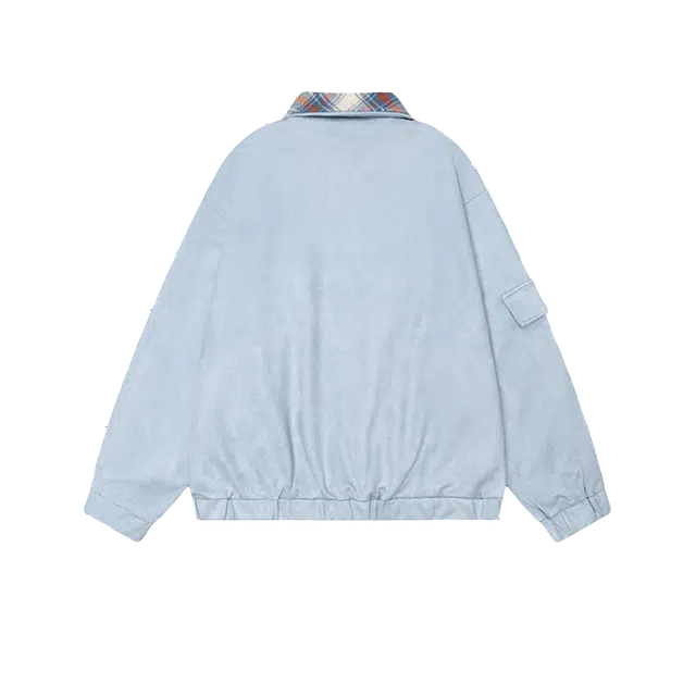 北极绒 格纹翻领宽松美式夹克外套 男女同款