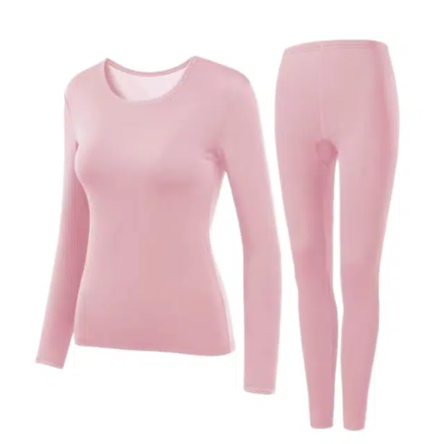 雅鹿 巨厚加绒圆领柔软舒适亲肤抗寒保温时尚极简长袖长裤保暖套装 女款