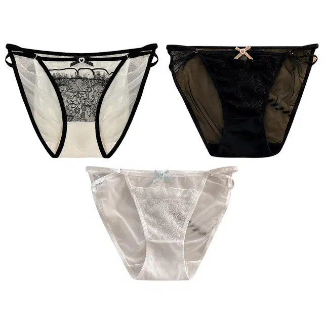 二三二三 蕾丝镂空纯欲网纱透气中腰内裤 女款 组合装