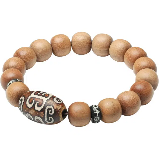 三檀小舍 国风国潮 民族风藏式玛瑙回纹天珠转运珠 老料檀香文玩盘玩 檀木 手串 男女同款情侣款