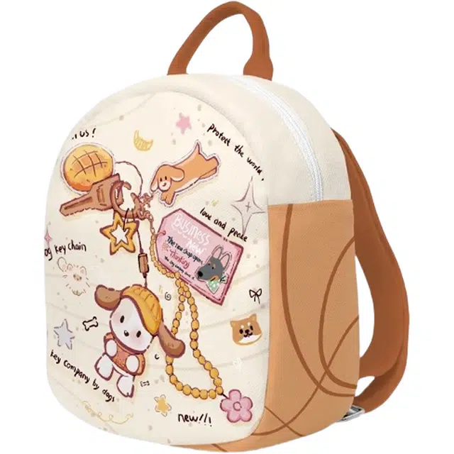 奥松 卡通轻便设计感小众简约 绒面科技布 双肩包 男女同款情侣款 白色