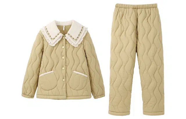 安之伴 锁温保暖加绒加厚翻领长袖上衣可爱家居服长裤睡衣套装 女款