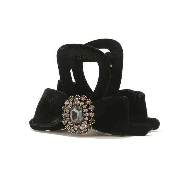 如花梦 优雅轻奢甜美蝴蝶结半扎发日常复古百搭后脑勺盘发鲨鱼夹 丝绒 发夹 女款