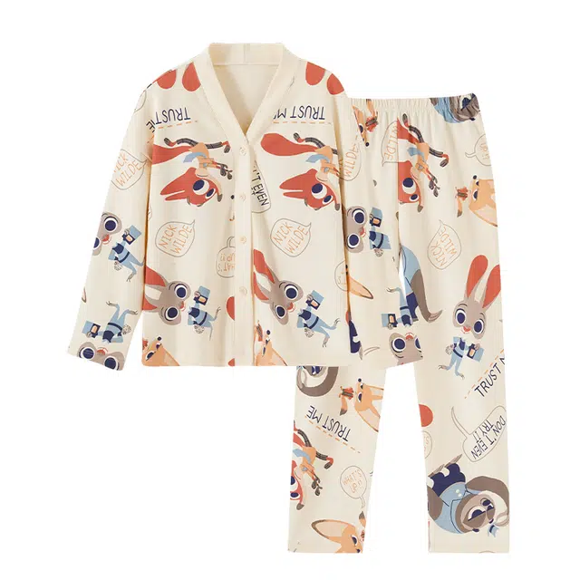 欧诗帛 高颜值甜美带胸垫长袖长裤可外穿睡衣套装 女款 杏色