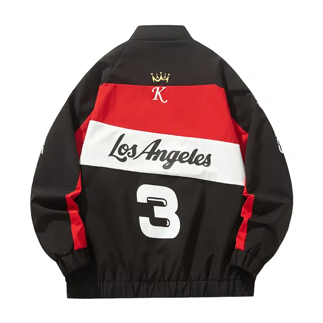 纳趣 美式机车风宽松休闲撞色字母印花赛车服夹克外套 男女同款