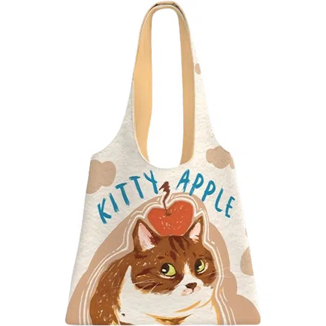 奥松 家居苹果猫可爱上班通勤韩系慵懒风 绒面科技布 单肩包 女款 苹果猫