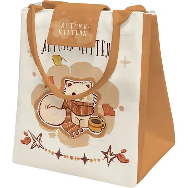 奥松 家用家居过秋小猫黄色通勤袋女 绒面科技布 手提包 男女同款情侣款 黄棕拼色