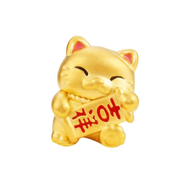 潮小金 好运喵系列 可爱猫咪转运招财纳福 足金 一口价 黄金串珠 女款