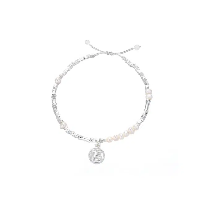 大唐国鼎 福牌碎银子 简约时尚 复古时尚轻奢小众精致 不规则几何方块 竹节气质优雅日常通勤百搭 合金 手链 女款