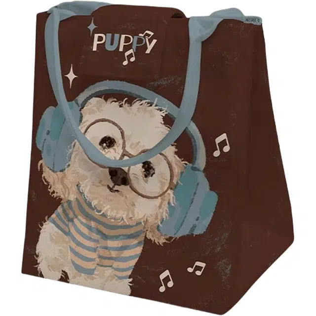 奥松 家用家居耳机小白可爱布包上班通勤铝箔带饭餐包便当包保温袋 帆布 帆布包手提包 男女同款情侣款 棕色