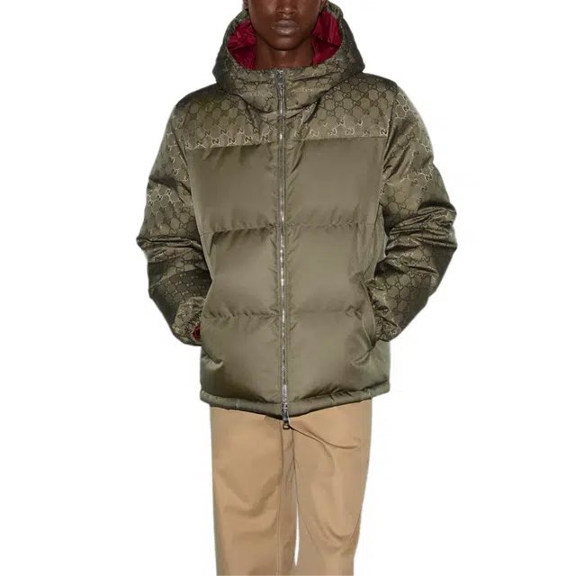Gucci Printed Hooded Down Jacket Green