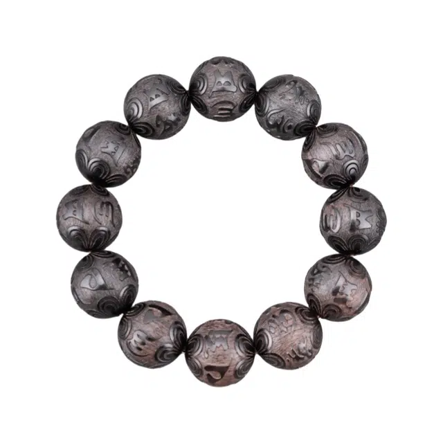 凯真 国潮新中式雕刻六字箴言单圈 转运上岸 藏式民族风简约大气文玩盘玩串 黑檀 手串 男款