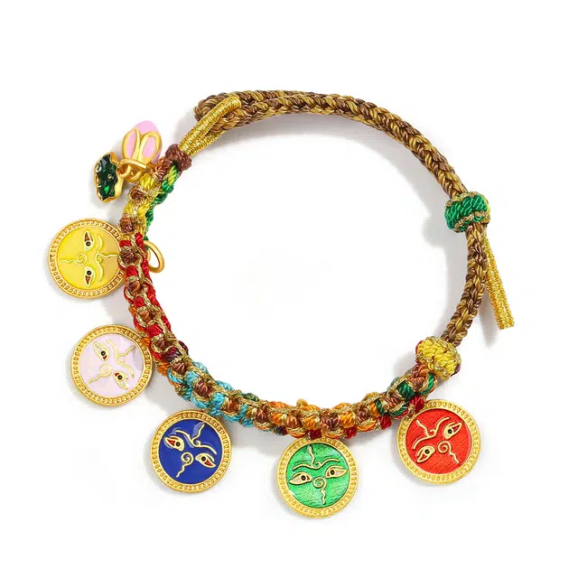 【普陀山官方已祝福】 普陀山文创 藏式五路财神彩绳本命年招财纳福抽拉式可调节礼盒装 织物 手链 男女同款情侣款