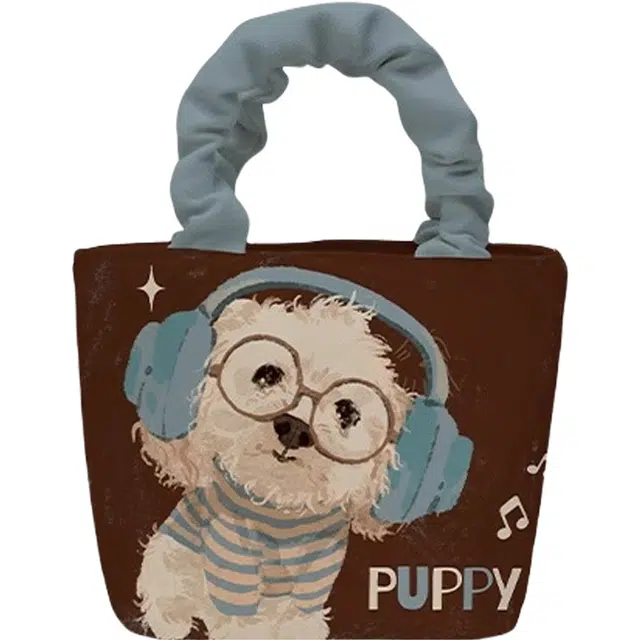 奥松 可爱通勤包斜挎包上班族小拎包单肩包 绒面科技布 手提包 女款 耳机小白