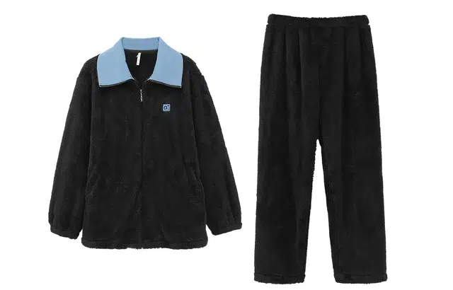 安之伴 大翻领保暖锁温开衫长袖长裤睡衣套装 男款 太空灰