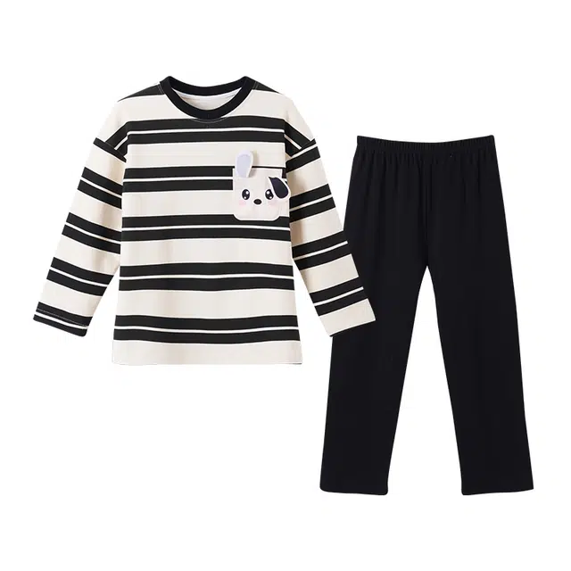 欧诗帛 甜美舒适条纹家居可外穿睡衣套装 女款 黑色