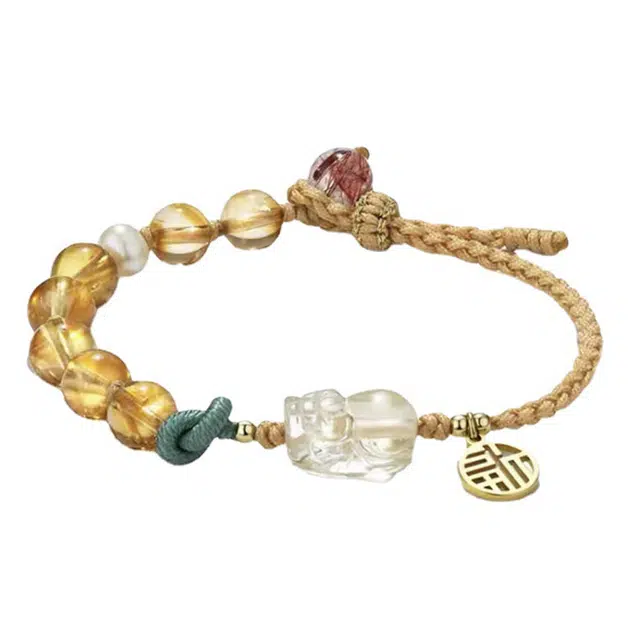 龙弗 招财暴富貔貅黄色高级感新中式国潮 水晶 手链 女款