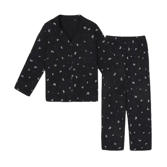 橡柠派 千禧风辣妹蝴蝶设计感舒适长袖长裤睡衣套装 女款 黑色