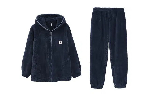 安之伴 保暖锁温防风长袖长裤睡衣套装 男款 黑兰