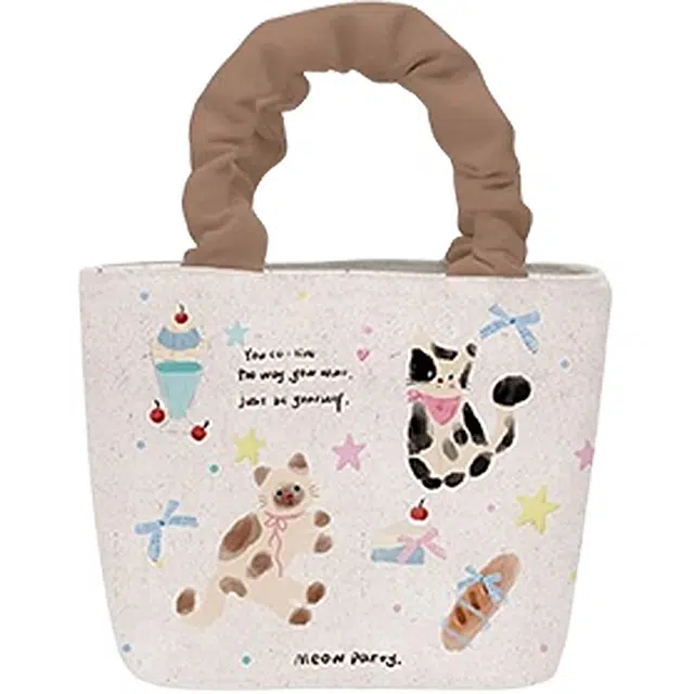 奥松 家用家居猫设计感小众休闲 绒面科技布 手提包 女款 黑白拼色