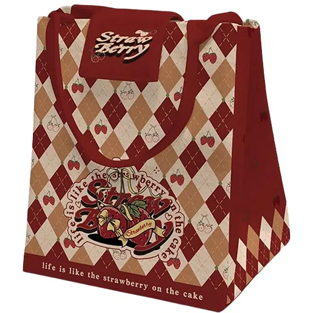 奥松 通勤铝箔带饭餐包时尚百搭 绒面科技布 手提包 女款 焦糖草莓