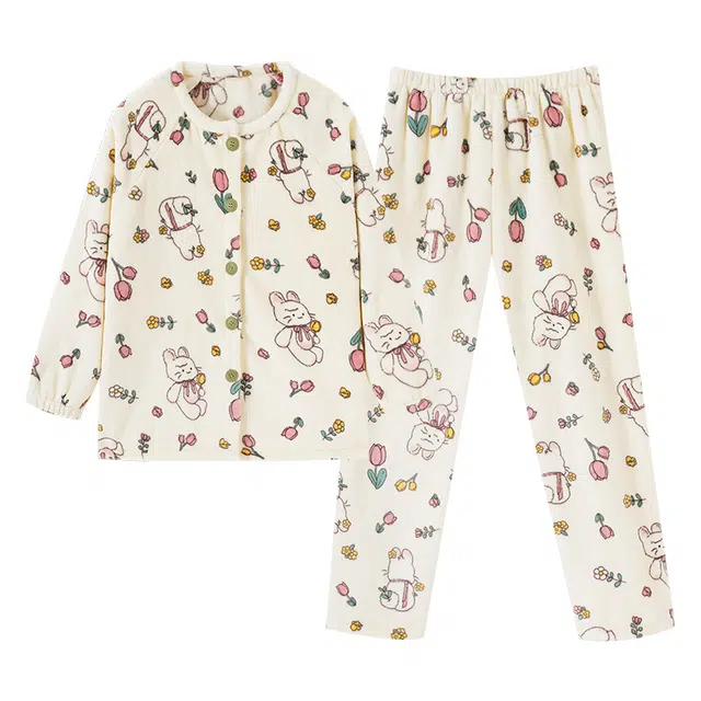 欧诗帛 亲肤系列 保暖舒适简约休闲睡衣套装 女款 图色