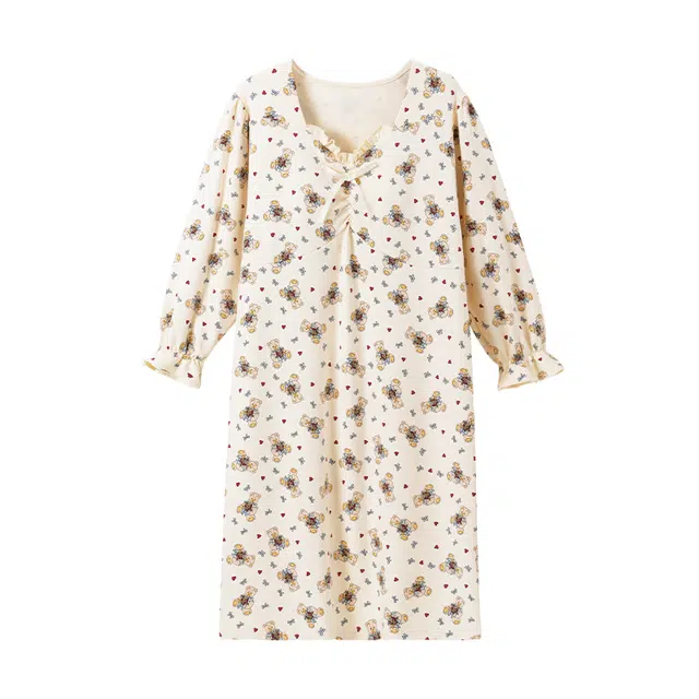 欧诗帛 柔软舒适亲肤透气带胸垫可外穿长袖长裤睡裙 女款 图片色