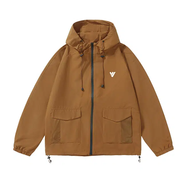 雅鹿  休闲百搭工装户外山系登山服潮流连帽外套  防水防风冲锋衣 男女同款 焦糖