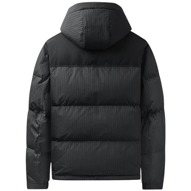 与狼共舞 石墨烯科技保暖时尚条纹外套鹅绒内胆连帽羽绒服 男款 黑色