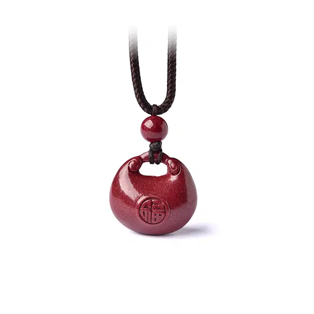 灵菲 高含量真品小胖福平安锁福气满盈饰品 送礼礼盒 再造辰砂朱砂 吊坠 女款