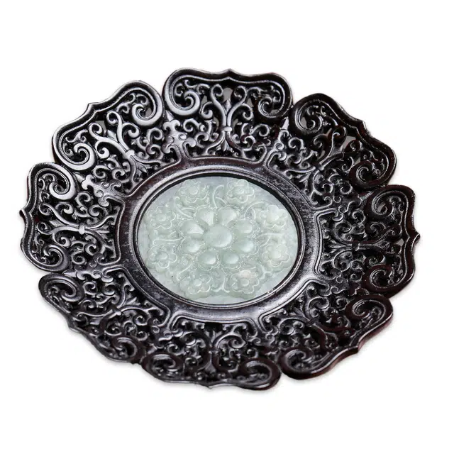 仙友 国风茶杯垫手工新中式精雕茶托中式古典宫廷风茶具嵌高档莲花 黑檀 摆件 男女同款情侣款