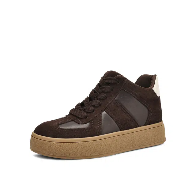 波尔谛奇 牛皮革绒面革 复古时尚 轻便增高 中帮 生活休闲鞋 女款