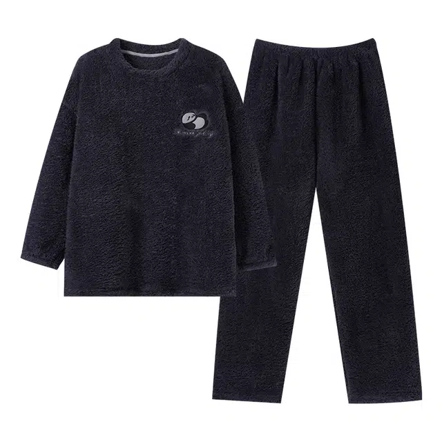 欧诗帛 珊瑚绒加绒加厚保暖长袖长裤睡衣套装 男款 藏蓝色