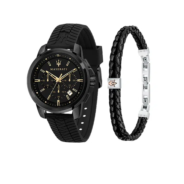 玛莎拉蒂石英表手表男腕表黑武士潮流古巴手链复古手串转运套装礼盒男士运动时尚潮流奢华腕表手饰定制手链套组首饰礼盒装黑色表盘石英机芯