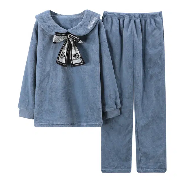 歌倩雅 甜美套头保暖舒适可外穿家居服睡衣套装 女款 蓝色