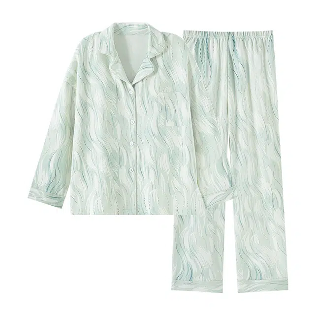 欧诗帛 居家可外穿带胸垫休闲长袖长裤睡衣套装 女款 绿色
