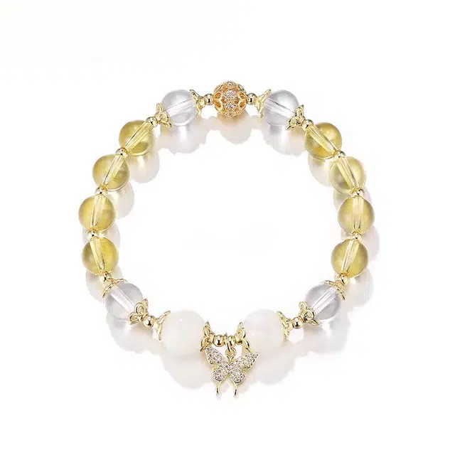 【学业顺利】 金六福吉祥 梦蝶 蝴蝶爆闪黄森系复古小众高级感简约气质百搭 水晶 玉石手串 女款