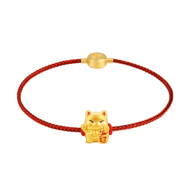 潮小金 好运喵系列 可爱猫咪转运招财纳福 足金 一口价 黄金串珠 女款
