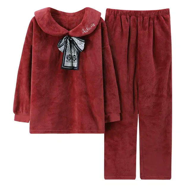 歌倩雅 套头保暖加绒可外穿睡衣套装 女款 砖红