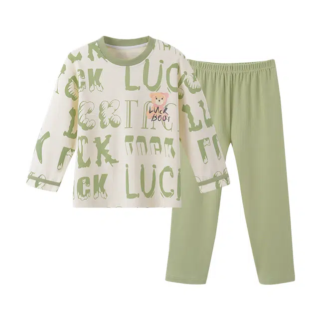 欧诗帛 舒适卡通透气长袖长裤睡衣套装 男款 绿色