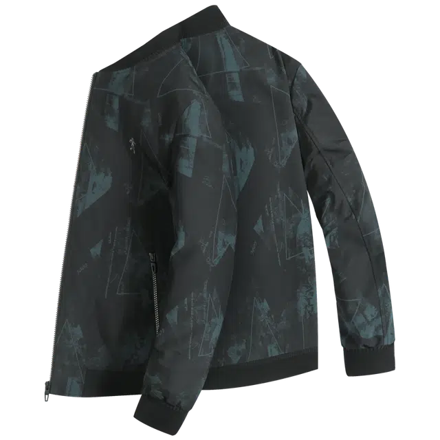 与狼共舞 撞色暗纹耐磨防风时尚百搭棒球领夹克外套 男款 黑色