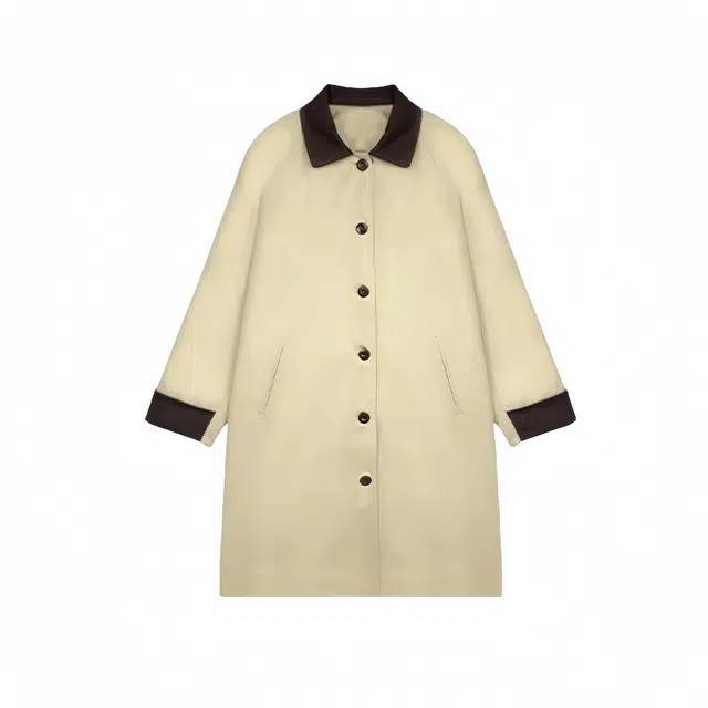 木清清 撞色中长款舒适简约显瘦翻领单排扣修身长袖风衣 女款 卡其色
