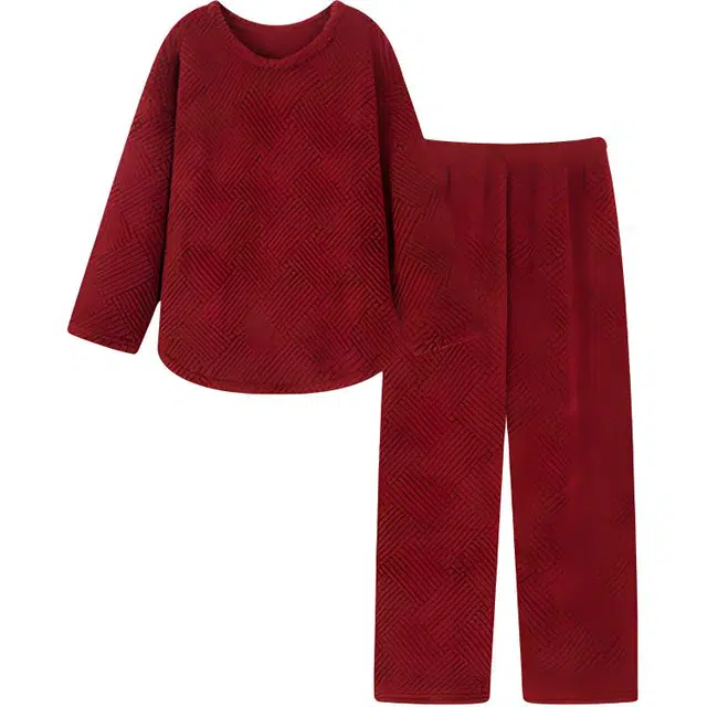 秀黛 珊瑚绒家居服加厚喜庆家居服睡衣套装 女款 红色